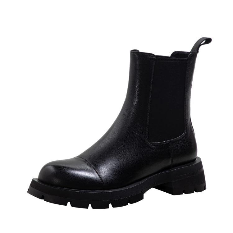 Qjong Sales Fall/Winter Shoes Women Leather Ankle Boots Women Round Toe Thick Heel Shoes Solid Chelsea Boots Casual Women Boots