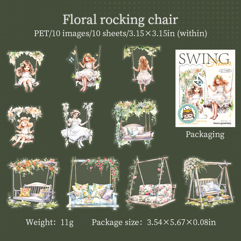 PET Sticker - Swing Flower Series Kawaii Girl Character Flower Swing Landscaping 