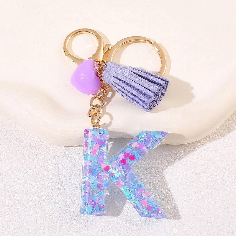 New Women’s Purple Love Tassel 26 Letter Keychain Cute Car Key Chain Couple Backpack Jewelry
