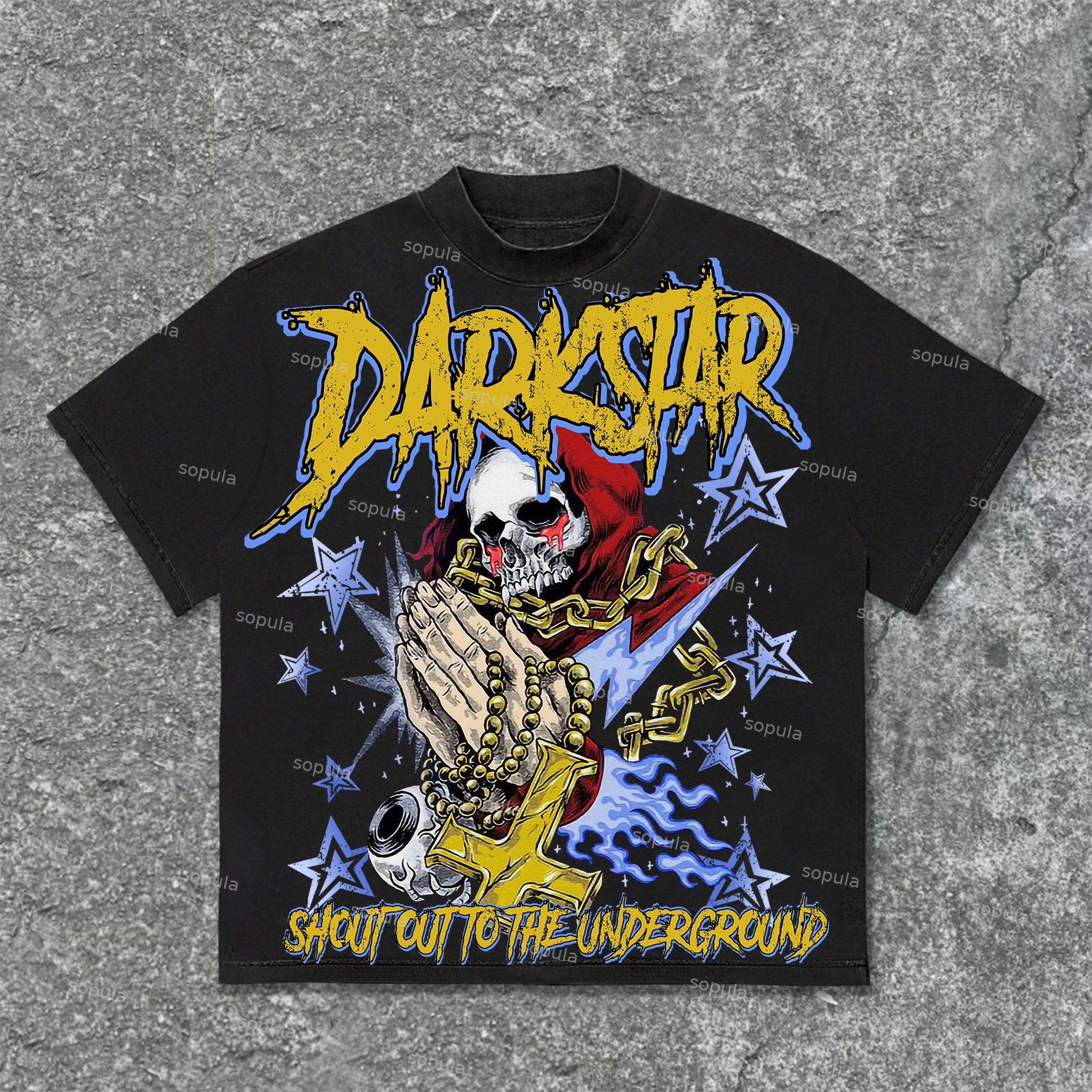 Sopula Skull Prayer Cross Faith Graphic Print Cotton T-Shirt - Sopula｜Premium Graphic Tees & Graphic Clothing