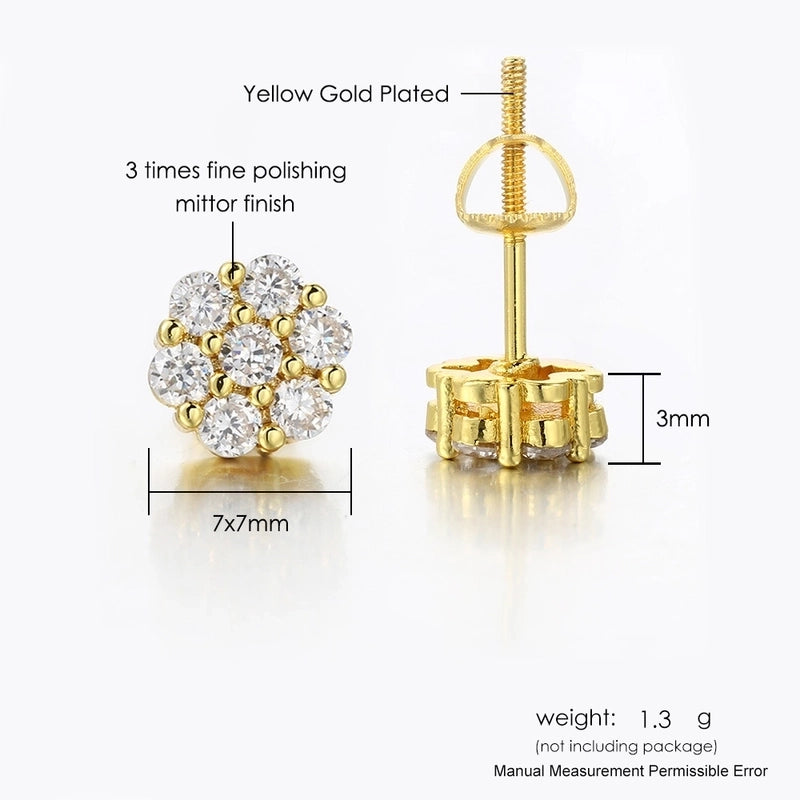 1 Pair Hip-Hop Flower Plating Inlay Copper Zircon White Gold Plated Gold Plated Ear Studs