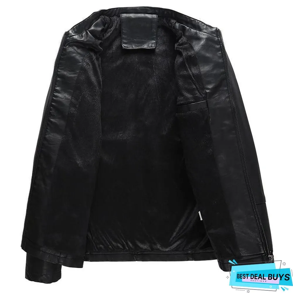 Men's Casual Zipper Pu Leather Jacket Motorcycle Leather Jacket Men Leisure Clothing Men's Slim Leather Jacket