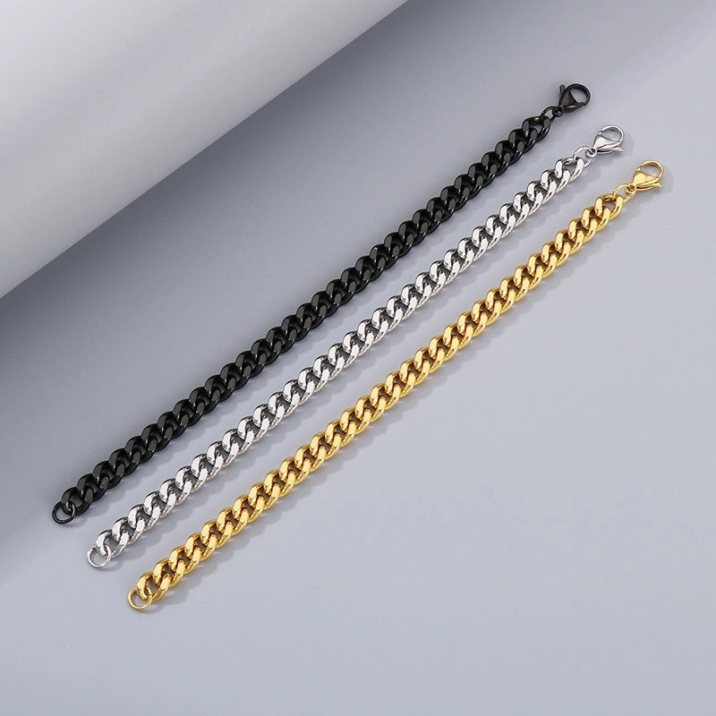 Stainless Steel Personality Fashion Trend Simple Two-Side Grinding Cuban Link Chain Bracelet Accessories