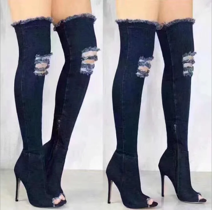 2020 New Boots Women Thigh High Boots 2018 Winter Women Boots High Heels Women Shoes Tassel Jean Boot Ladies Shoes Good Service