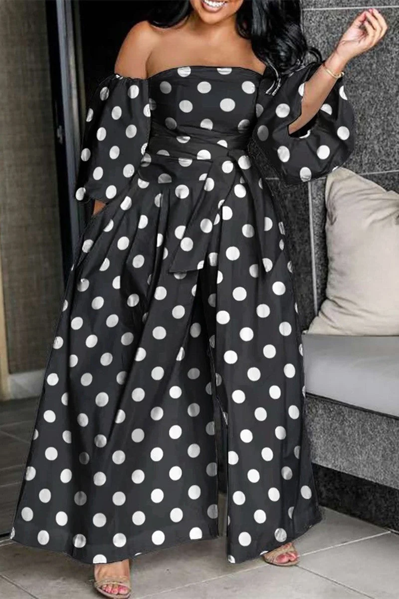 Fashion Print Backless Off the Shoulder Plus Size Jumpsuits
