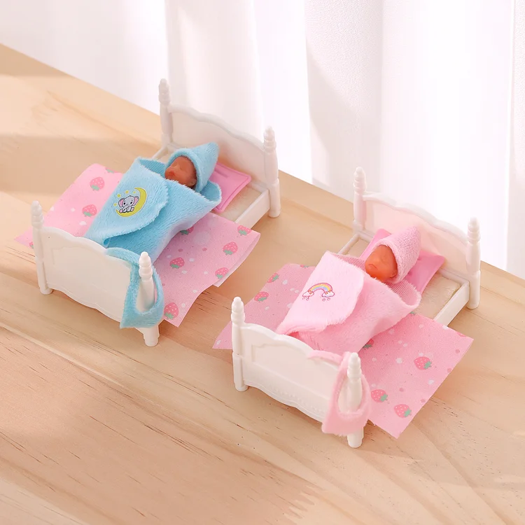 Babeside Aurora & Twinnie Twins 3" Mini Full Silicone Sleeping Reborn Baby with Bed Playset Accessories