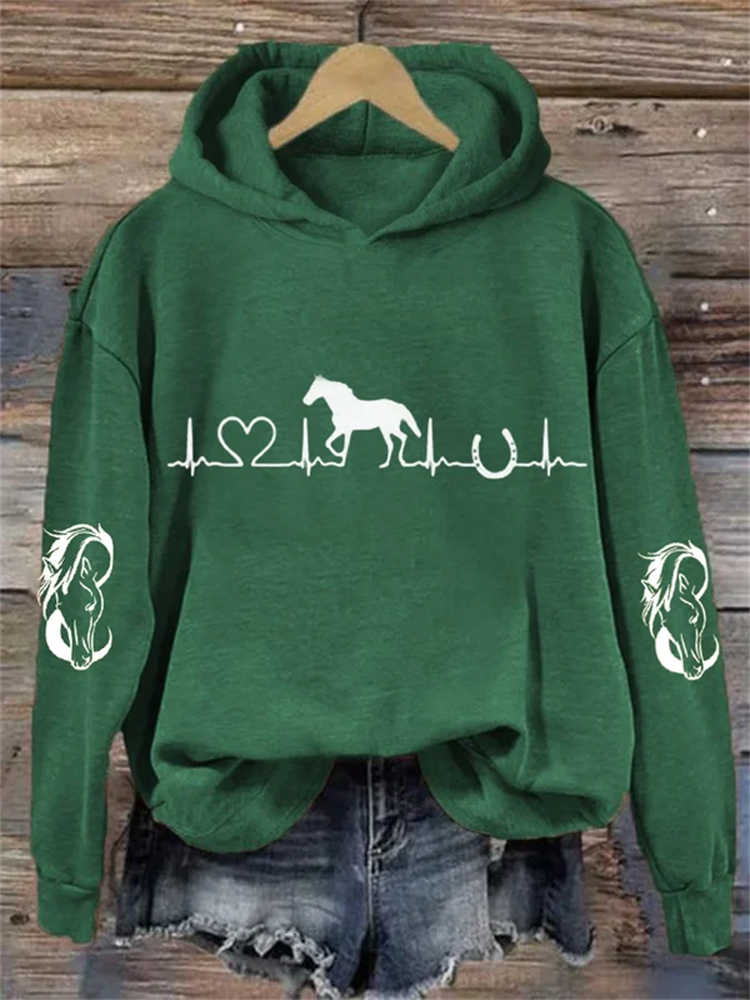 Women's Horse Heartbeat Horse Lover Casual Hoodie wearshes