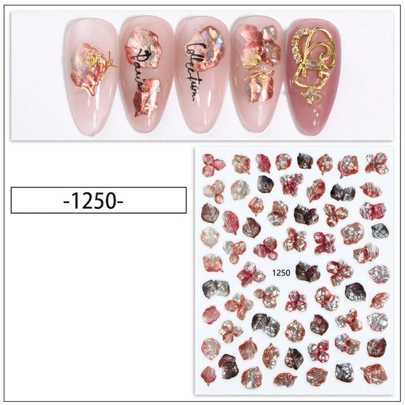 Nail Stickers Back Glue Multiple Color Laser 3D Petals Dried Flowers Designs Nail Decal Decoration Tips For Beauty Salons-Nail Inspo