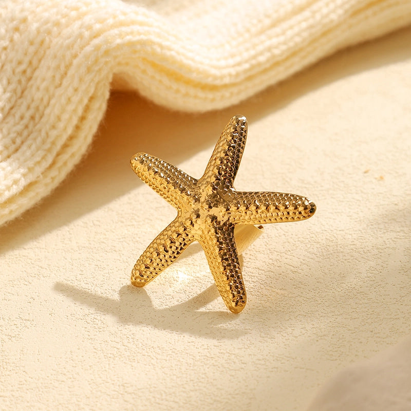 Vacation Marine Style Modern Style Starfish 304 Stainless Steel 14K Gold Plated Plating Open Rings