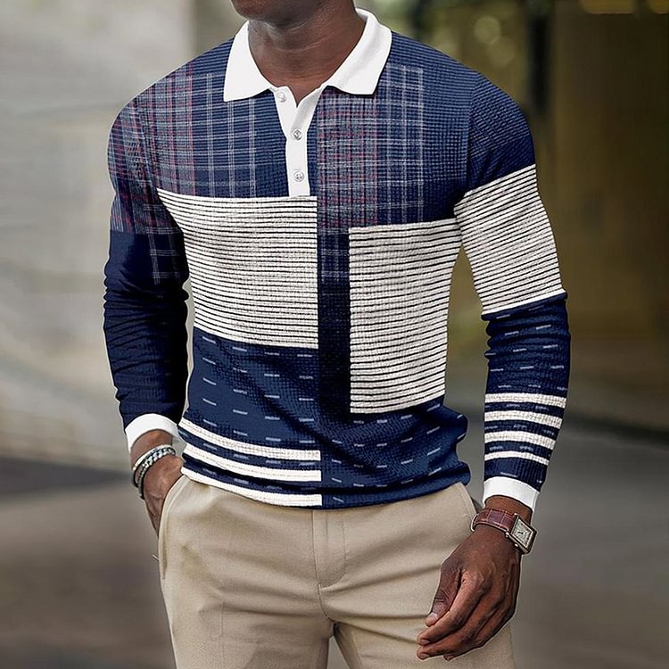 Hiboyz Men's Color Blocked Casual Long Sleeve Polo Shirt