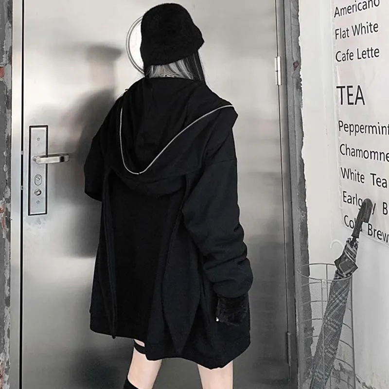 Zipper Cartoon Bunny Ears Hooded Coat