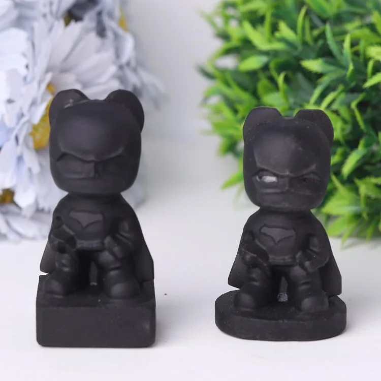 Black Obsidian Bat Man Crystal Carvings Cartoon Bulk