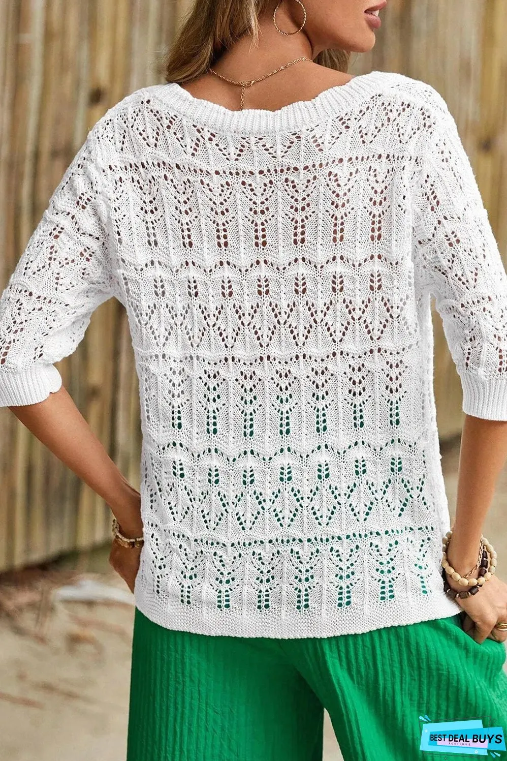 White Frenchy Hollow Out Knitted V Neck Cardigan