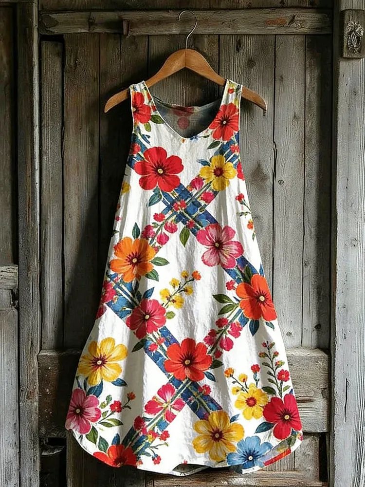 Women's Vintage Floral Sleeveless Cotton Dress