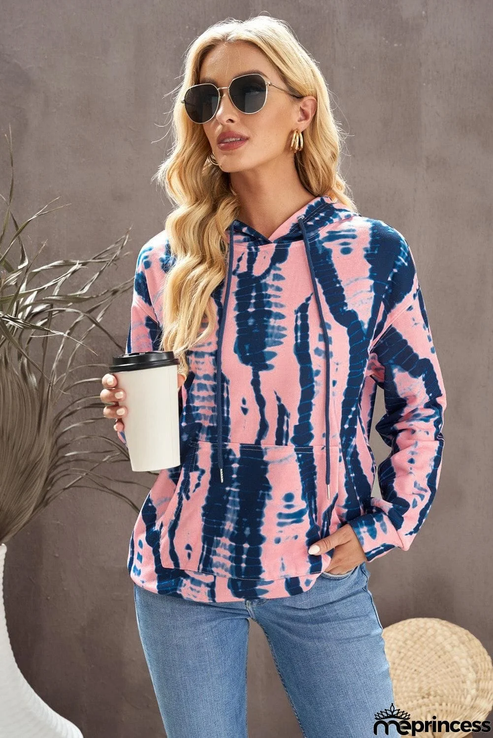 Tie-Dye Drawstring Hoodie with Pocket