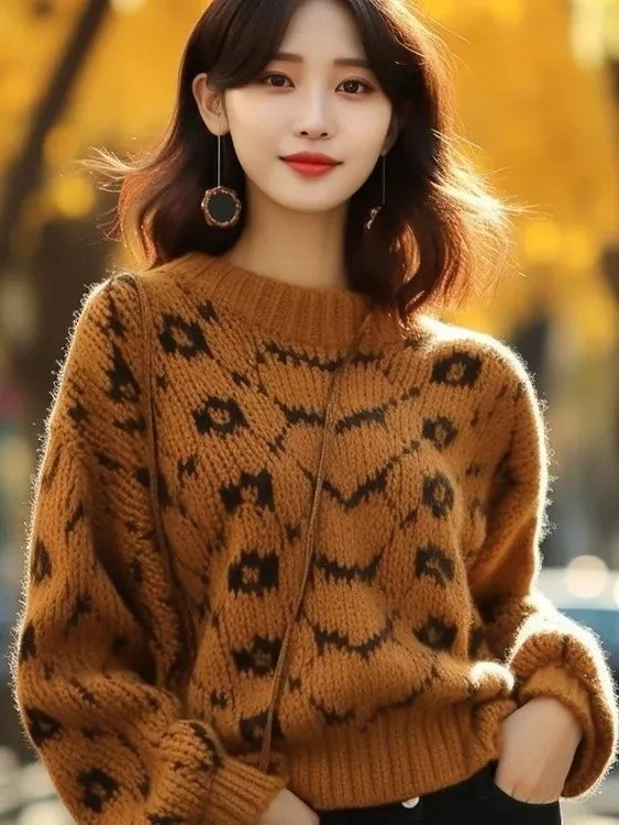 Athvotar Athvotar Goods Heavy Industry Caramel Color Thick Line Sweater 2025 New Lazy Loose Knitting Small Fragrant Coat