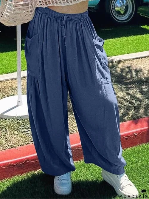 Drawstring Pocketed Wide Leg Pant