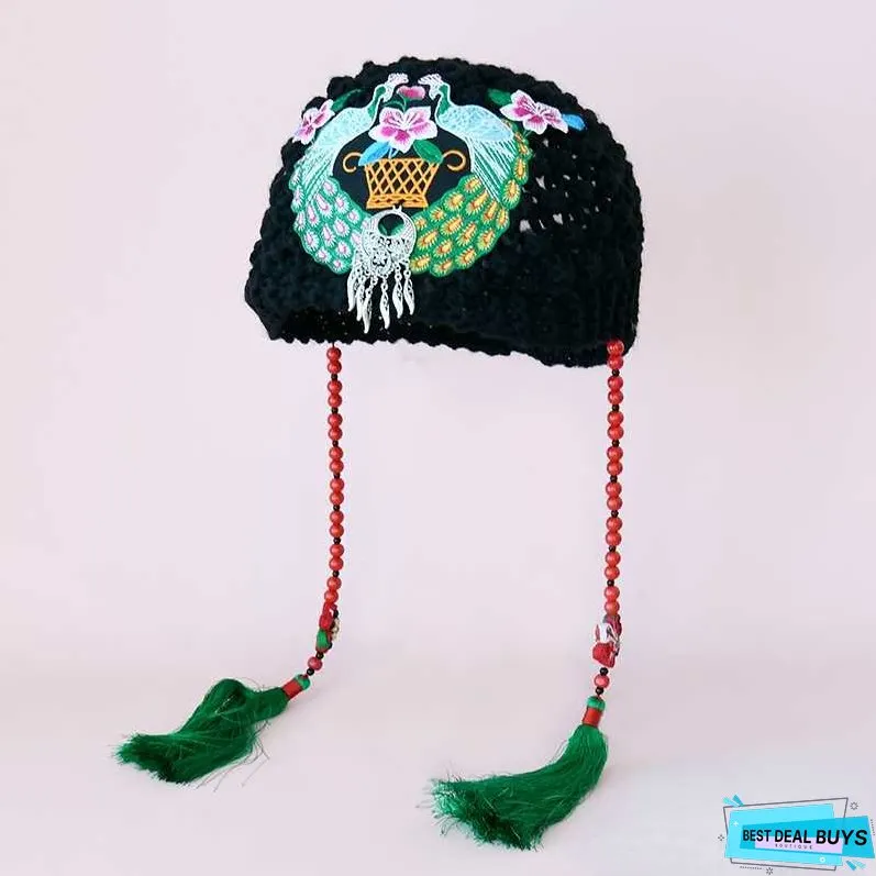 Autumn and Winter Embroidery Knitted Headbands, Women's Warm Forehead Covers, Women's Ethnic Style Hats
