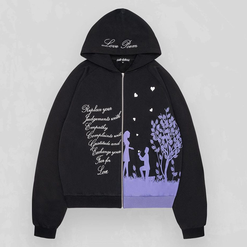 Loveciss Street Couple Letters Contrast Print Zipper Men'S Hoodie