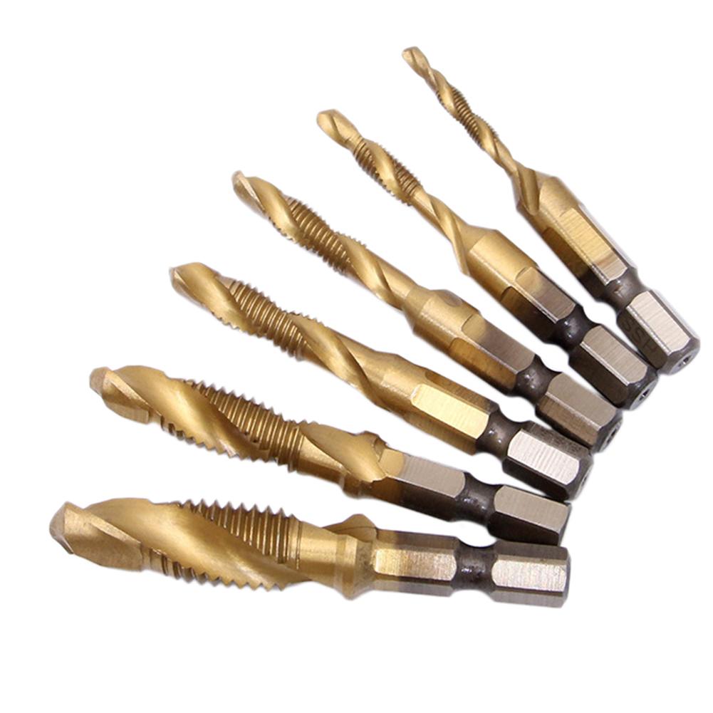 

6Pcs/Set Hand Tap Drill Hex Shank Hss Screw Spiral Point Thread, Gold, 501 Original