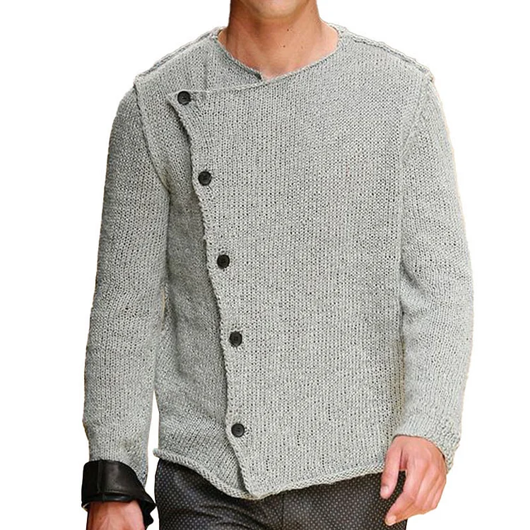 Fashionable Men's Diagonal Placket Thick Knit Sweater