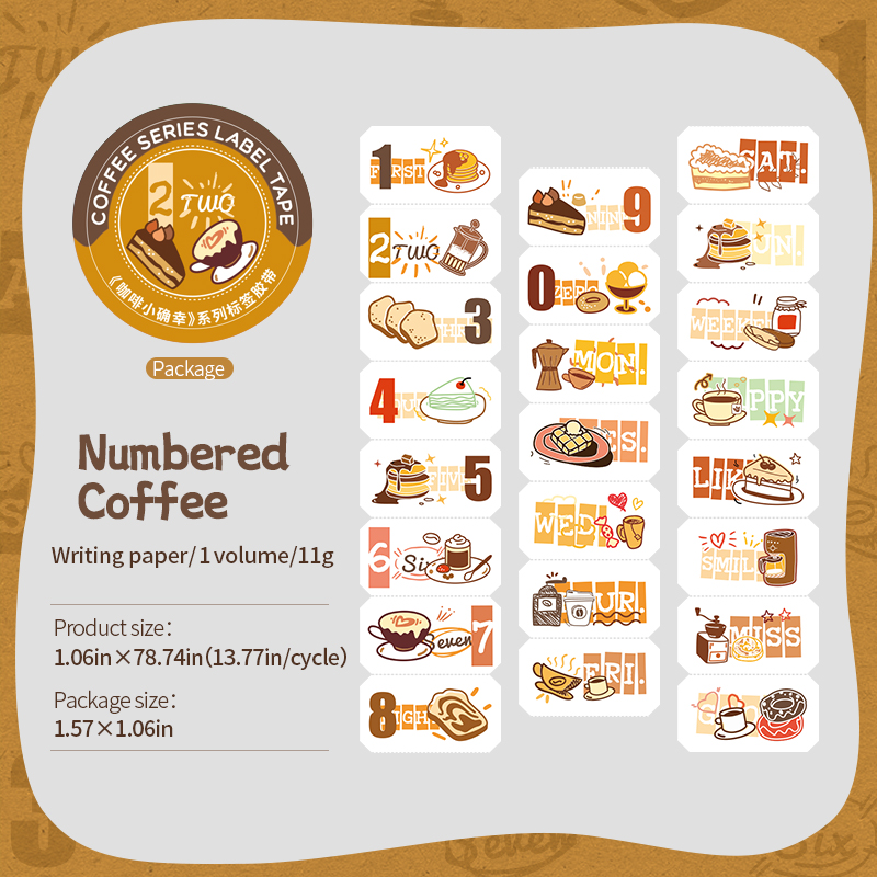Tape - 27mm*200cm Coffee Is Lucky Series Vintage Coffee Label Landscaping 