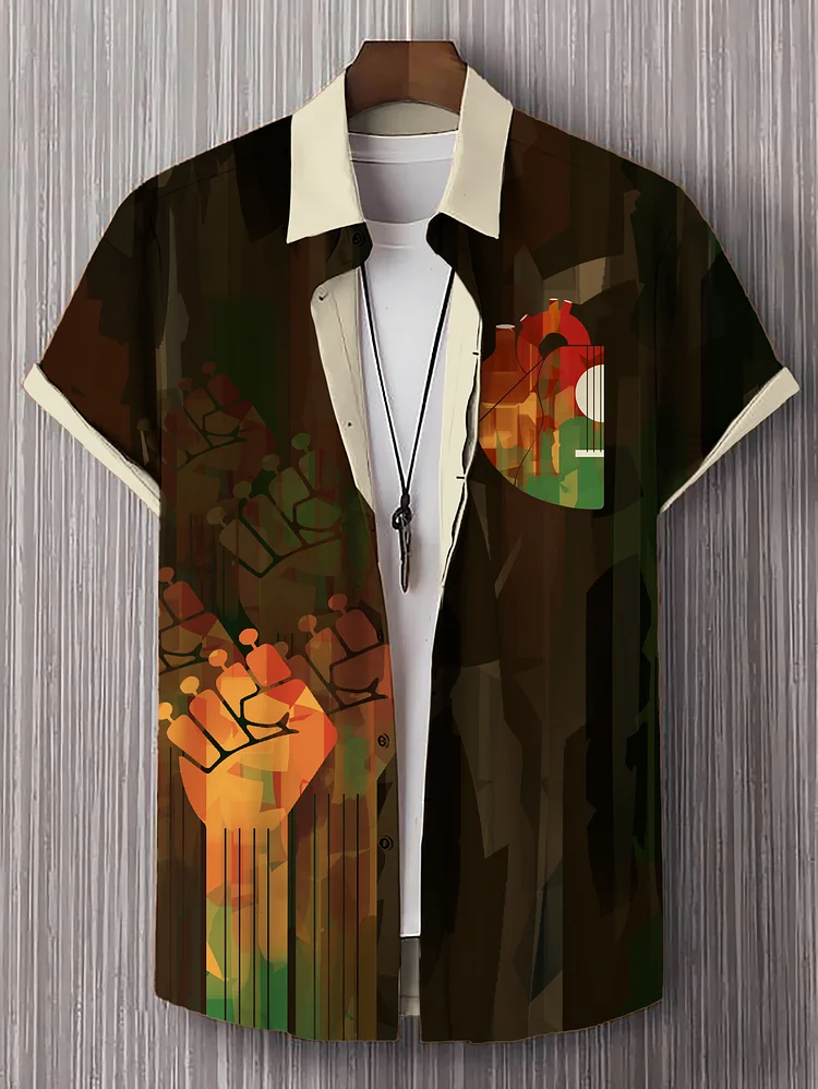 Men's Juneteenth Black Music Patterns Short Sleeve Shirt