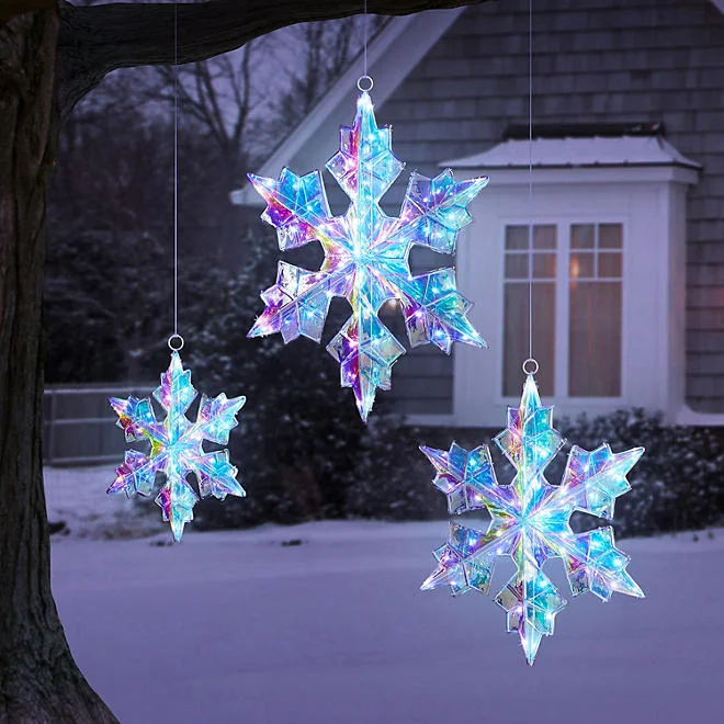 🔥kukelife🔥Set of 3 Pre-Lit Prismatic Snowflakes