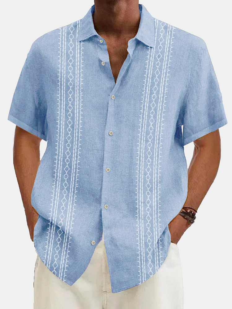 Men's Summer Simple Striped Printed Short-sleeved Shirt