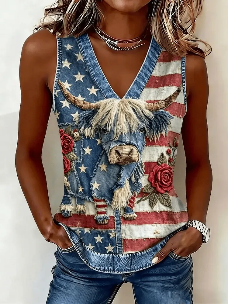 Women's 250th Anniversary Highland Cow Print V-Neck Vest 