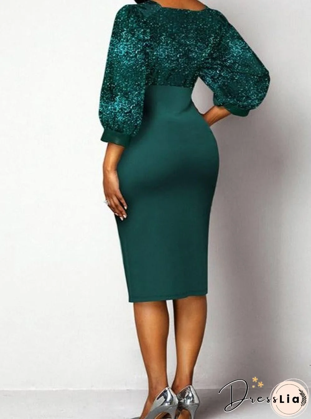 Glittering High Waist Stitching Slim-fit Hip Dress