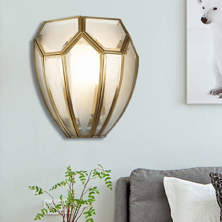 Gold Finish Geometric Wall Lamp Traditional Metal and Hand Blown Glass 1 Bulb Wall Light Sconce