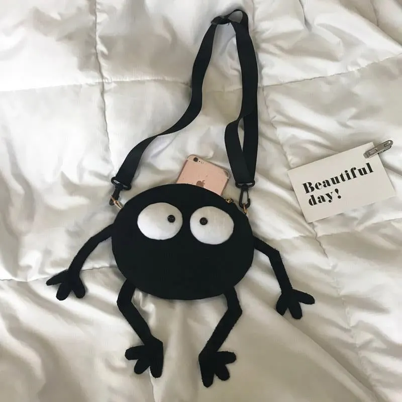 NiceMix Streetwearwomen Canvas Messenger Bags Funny Cute Ugly Cute Small Bag One-shoulder  Small Black Wool Briquette Style