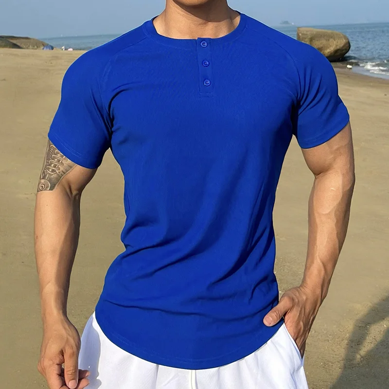 Men's Training Solid Color Striped Elastic Sports T-shirt、、URBENIE