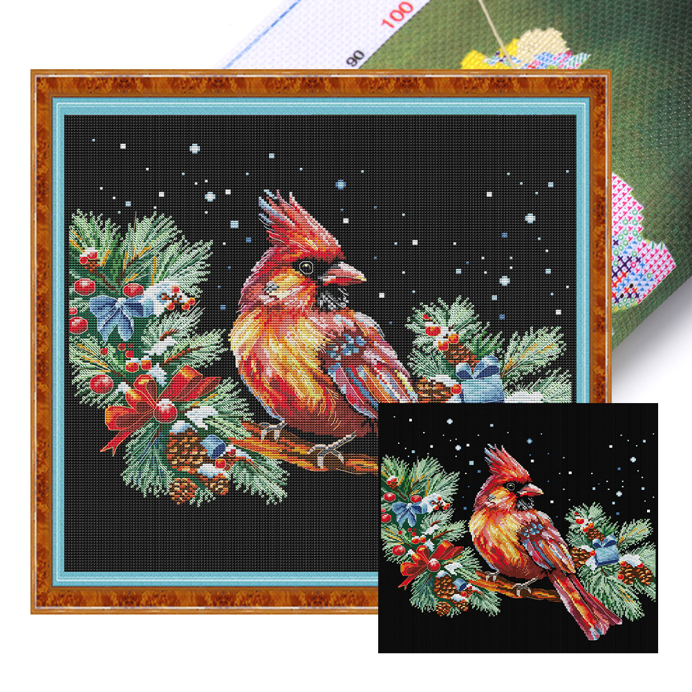 Red Bird Partial 14CT Pre-stamped Canvas(44*42cm) Cross Stitch(backstitch)