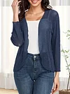 V-Neck Semi-Sheer Long Sleeve Solid Color Elegant Cardigan - Soft Medium Stretch Knit Fabric, Regular Length, Placket Closure - Perfect for All Seasons