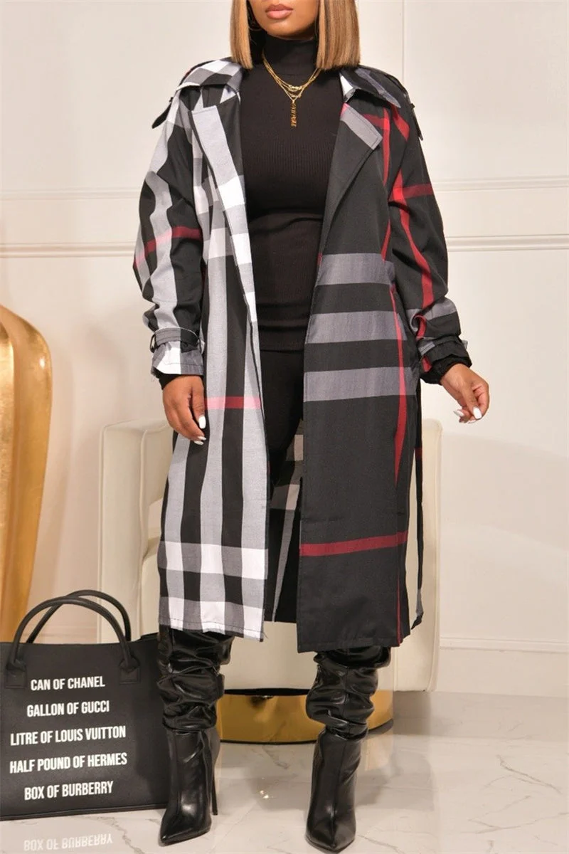 Fashion Casual Print Cardigan With Belt Turndown Collar Outerwear