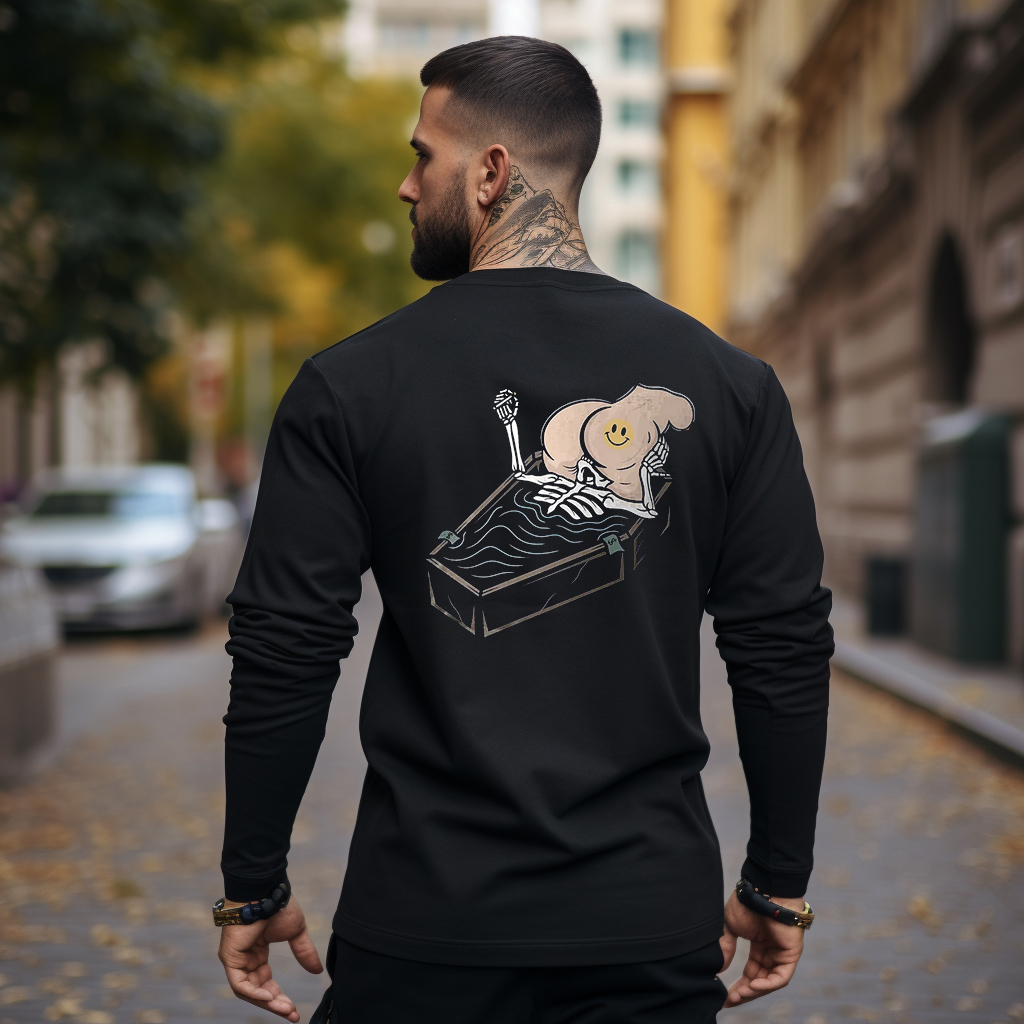 Skull Eat the Naked Ass in the Coffin Graphic Print Longsleeves Shirt
