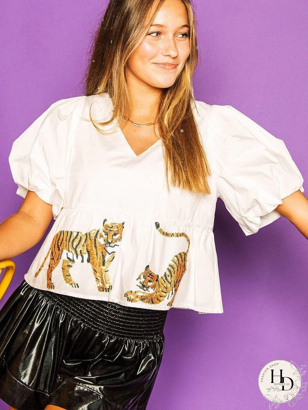 White Cotton Tiger Blouse