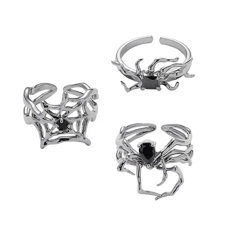 Adjustable Silver Spider Rings Set