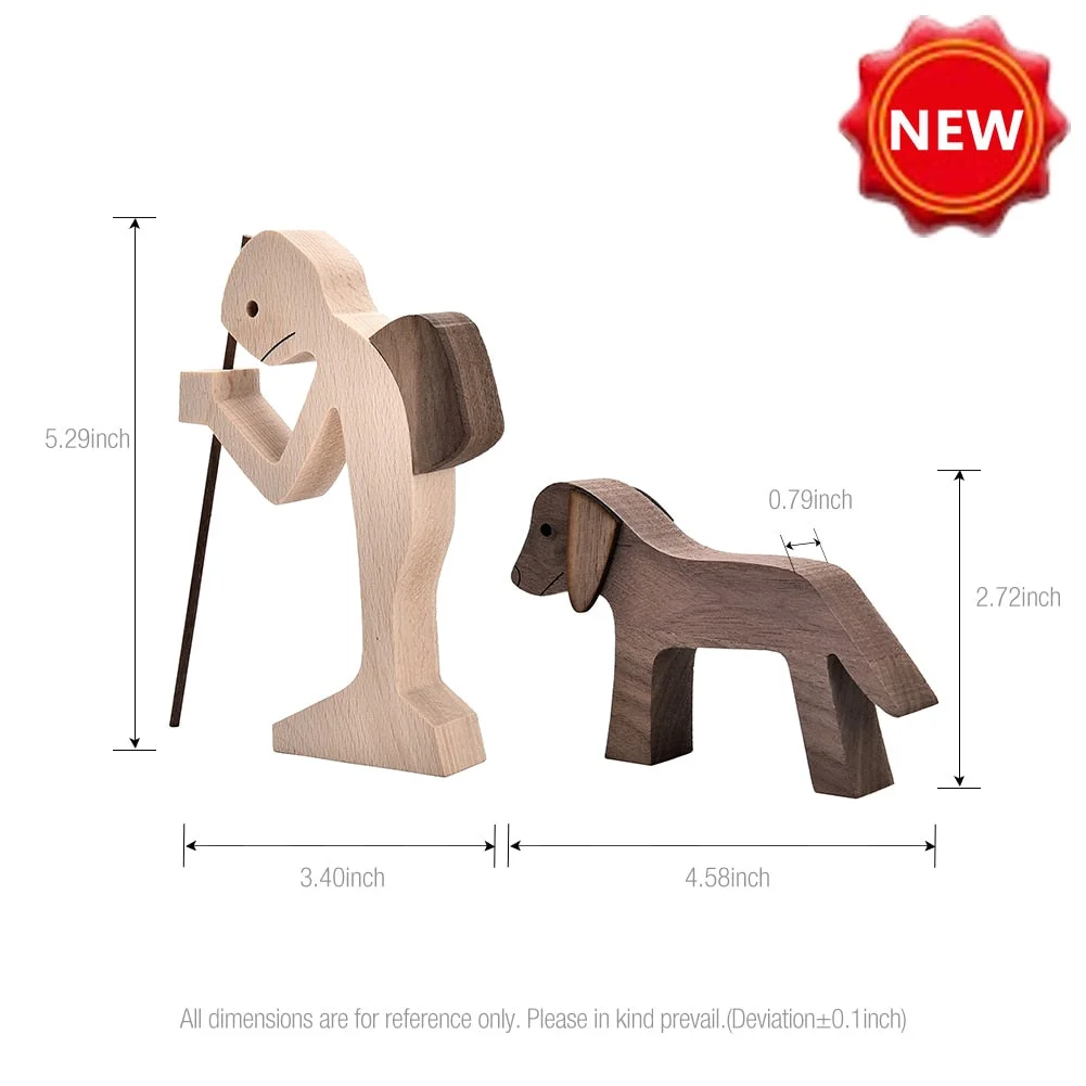 Handmade Wood Dog Decor Sculptures Craft Creative Figurine Ornement Decoration For Bedroom Home Office Decor Gift Natural