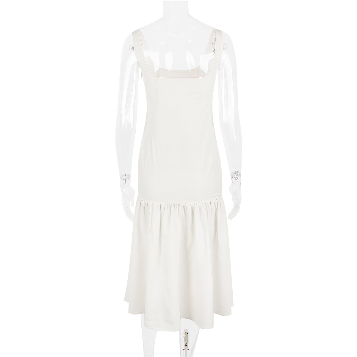 Ootddress White Ruffled Patchwork Maxi Dress Female Fashion Slim High Waist Backless Pleated Summer Strapless Female Long Dress 2025