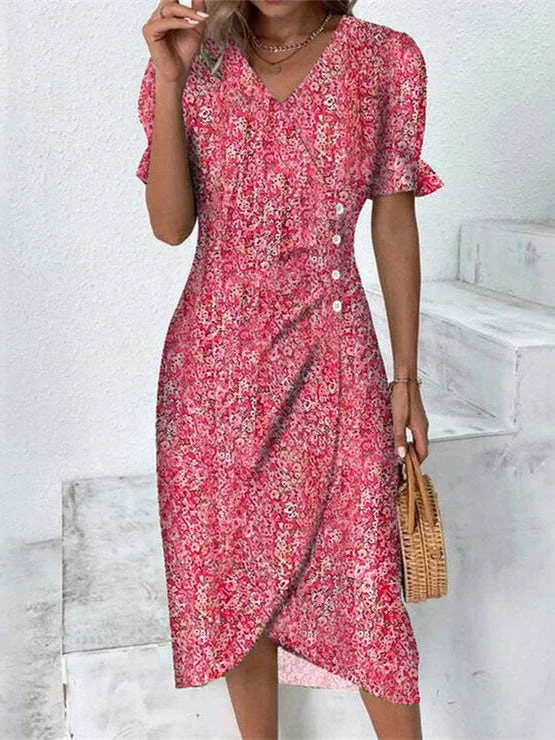 Women plus size clothing Women's Short Sleeve V-neck Floral Print Casual Dress-Nordswear