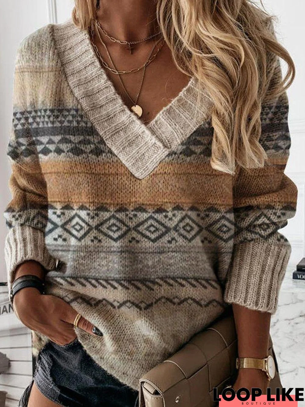 V Neck Casual Shift Sweater