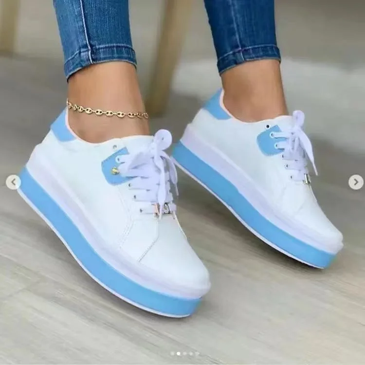 Women plus size clothing Platform Lace-up Low-top Sneakers-Nordswear