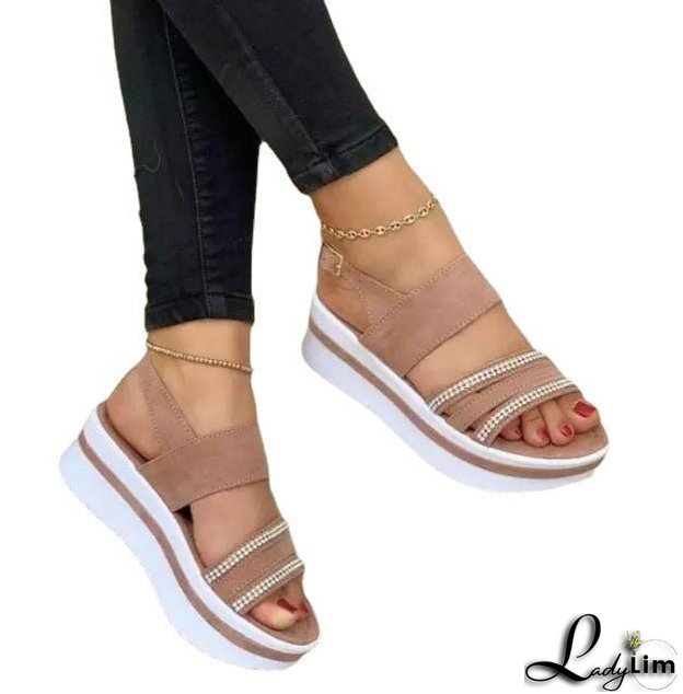 Large Size Thick Bottom Women's New Rhinestone Sandals