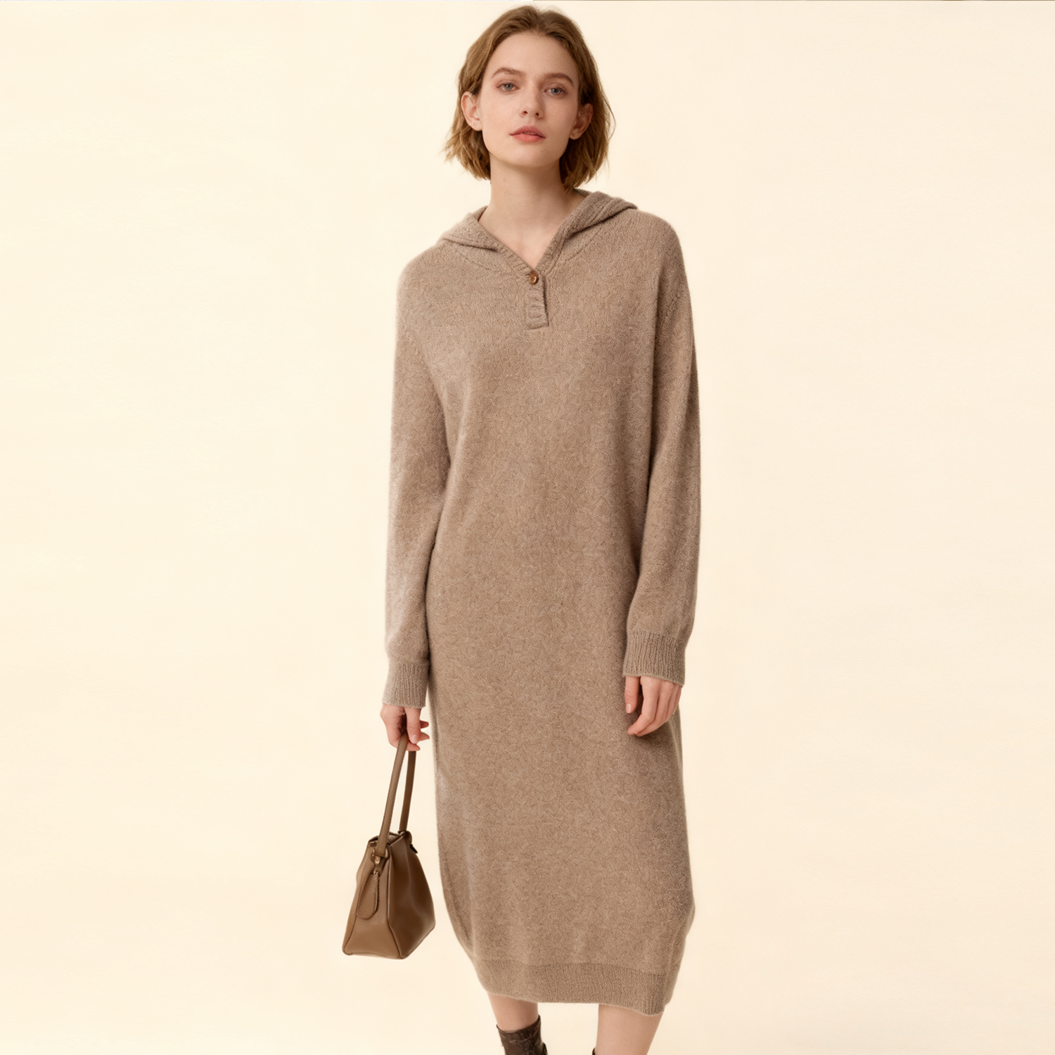 Hooded Cashmere Dress To Keep Warm Thickened Loose REAL SILK LIFE