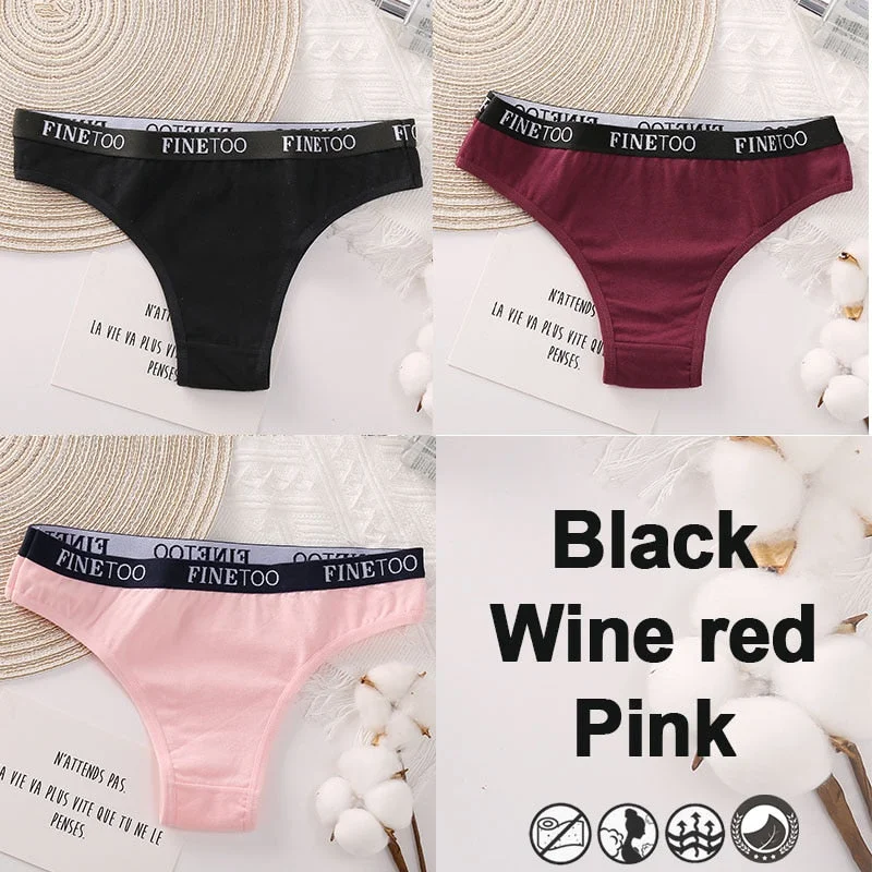 3PCS/Set Brazilian Panties Cotton Women's Underwear Sexy Lingerie Female Underpants Briefs Thong Girl Solid Color Finetoo Pantys