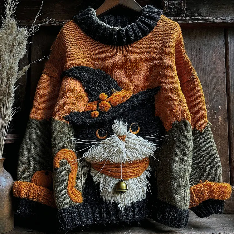 Halloween Cute Cats Art Cozy Knit Sweater