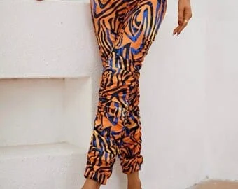 Pornhint All Over Print Tie Back Ruched Pants